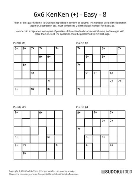 Easy Kenken Calcudoku Puzzles Printable