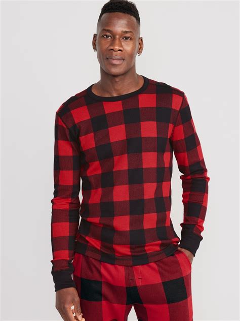 Thermal Knit Long Sleeve Plaid T Shirt Old Navy