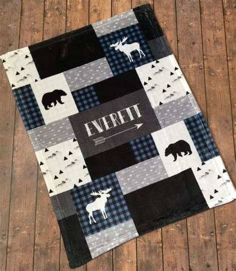 Personalized Baby Blanket Quilt Print Red Black Buffalo Plaid