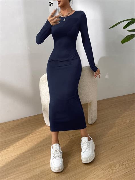 Shein Essnce Solid Bodycon Dress Shein Usa