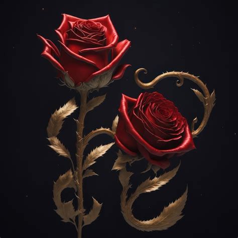 Premium Ai Image A Drawing Of Two Roses With Gold Leaves And The