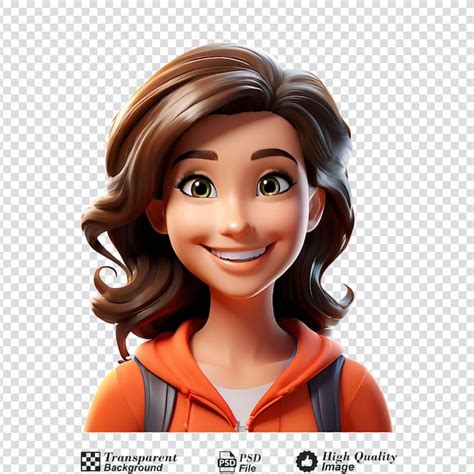 Retrato De Mulher Sorridente De Desenho Animado 3D Isolado Em Fundo