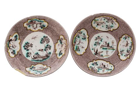 Coppia Di Piatti In Maiolica Policroma Fornace Savonese Del Xviii Xix