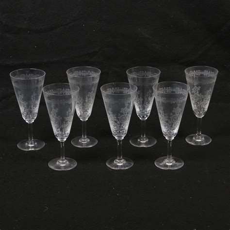 Set Of Seven Art Deco Etched Glass Wine Glasses Early To Mid 20th Century Ebth