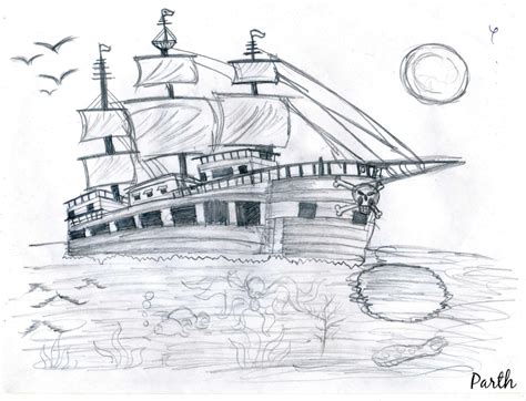 Pirate Ship Sketch | Learning and Creativity - Silhouette