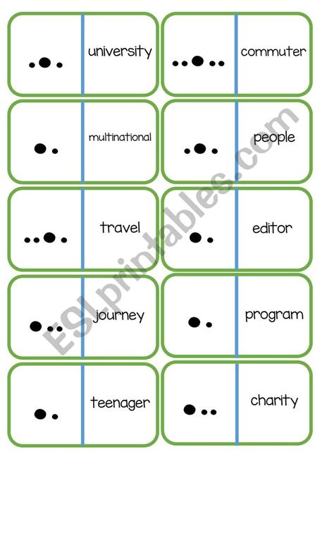 Pronunciation Dominoes Word Stress Page 22 Instructions Esl