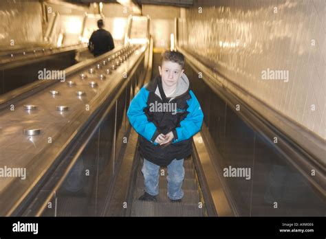 Boy Age 11 Portrait On Subway Escalator New York City Stock Photo Alamy