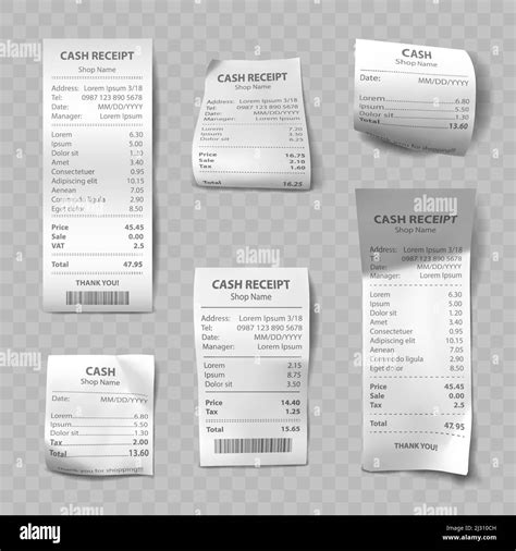 Shop Receipt Set Of Realistic Isolated Vector Illustrations Direct And