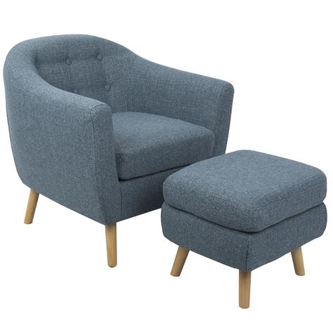 Lumisource Rockwell Mid Century Modern Accent Chair And Ottoman In Blue