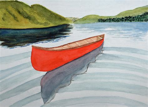 Red Canoe Painting By Lisa Von Biela