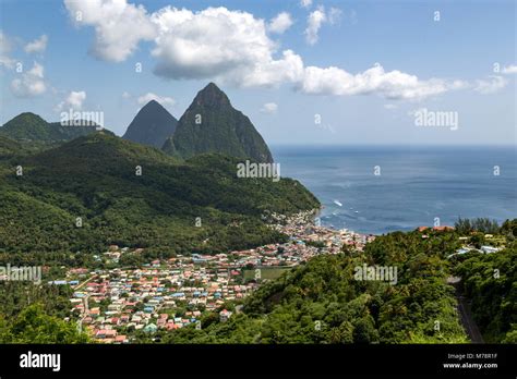 The Town Of Soufriere With The Pitons UNESCO World Heritage Site