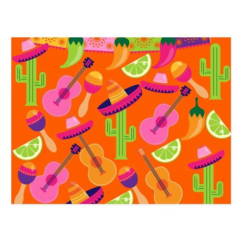 Fiesta Party Sombrero Cactus Limes Peppers Maracas Postcard Zazzle Fiesta Party Mexican