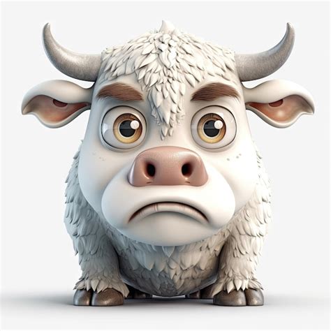 Ador Vel Pixarstyle Angry Bull Olhos Grandes Em Fundo Branco Foto