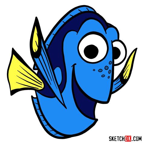 How To Draw Dory Finding Dory Sketchok Step By Step Drawing Tutorials