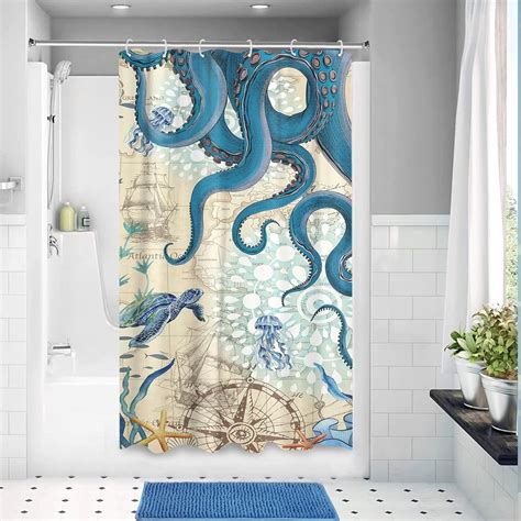 Aipon Nautical Octopus Shower Curtain Ocean Sea Turtle