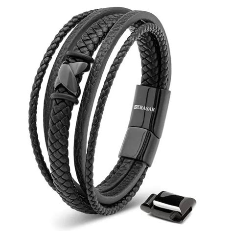 Serasar Ideale Leren Armband Heren Flake Zwart Cm Beste Cadeau