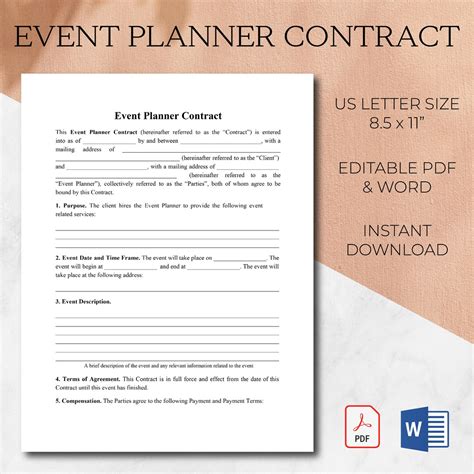 Event Planner Contract Editable Template Event Planning Agreement Pdf