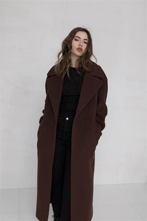 Brown Woman Coat Warm Wool Coat Wrap Wool Overcoat Long Soft Wool Coat Iris Etsy New