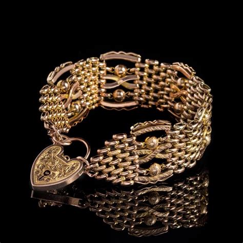 Antique Victorian Gate Bracelet 9 Carat Rose Gold Heart Padlock Circa 1880 For Sale At 1stdibs