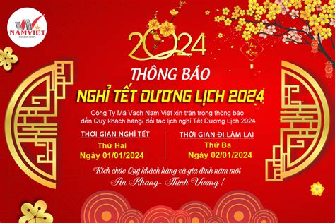 Thông Báo Lịch Nghỉ Tết Dương Lịch 2024 CÔng Ty Cp Sx Tm Dv MÃ VẠch Nam ViỆt