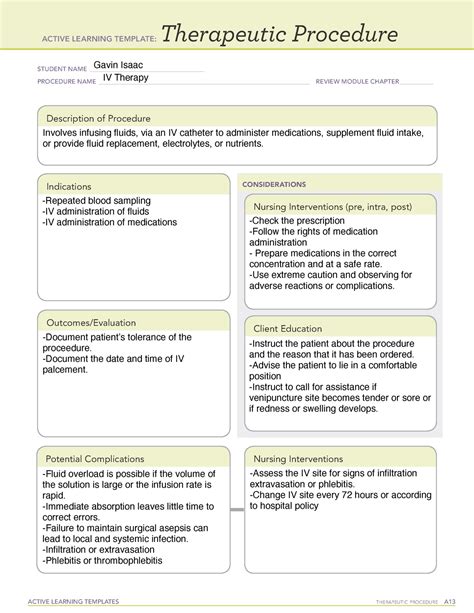 Ati Active Learning Template Therapeutic Procedure Example