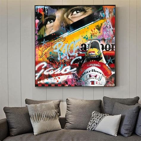 Quadro Decorativo Ayrton Senna Carro Corrida Grafite 70x50 Shopee Brasil