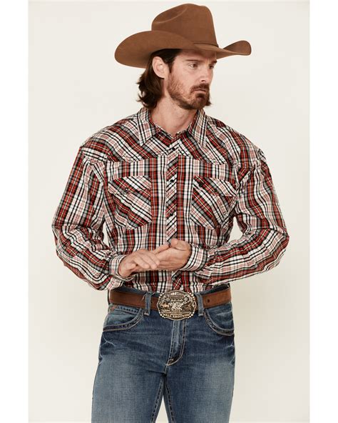 Cowboy Hardware Men S Red Rancher Plaid Long Sleeve Snap Western Shirt