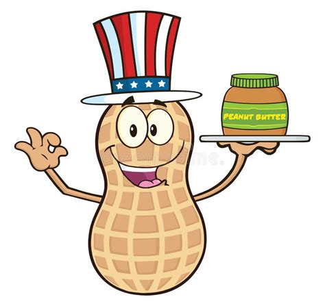 American Peanut Cartoon Character Holding a Jar of Peanut Butter Stock ...