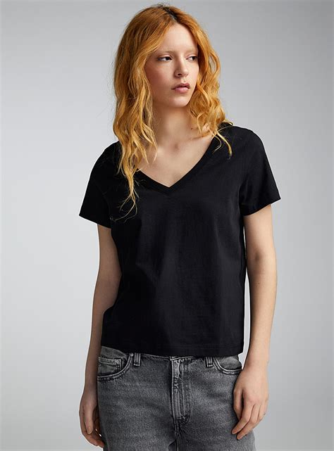 Solid Thin Jersey V Neck Tee Relaxed Fit Twik Women U2019s Basic T