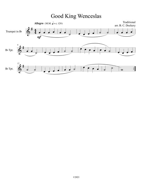 Good King Wenceslas Trumpet Solo Arr B C Dockery By Traditional