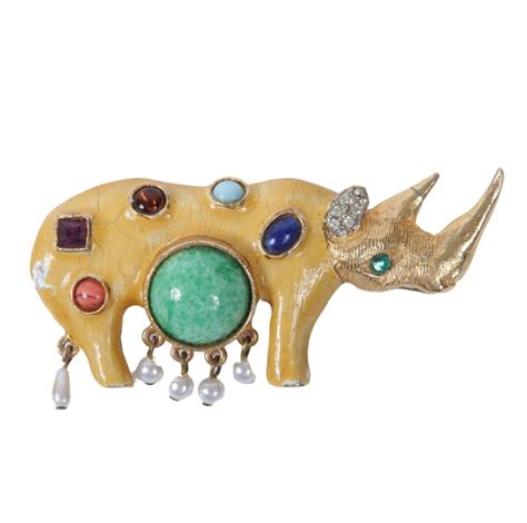 Lot Kenneth Jay Lane KJL Early Gold Tone Enamel Rhinoceros Figural