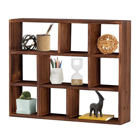 SOFE Rustic Brown 9 Cube Shelves For Wall Floating Shelves Compartment