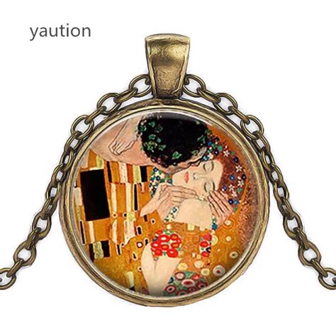 Gustav Klimt The Kiss Necklace Klimt Art Jewelry Valentine Gift