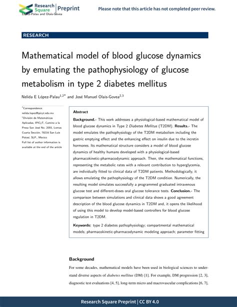 PDF Mathematical Model Of Blood Glucose Dynamics By Emulating The