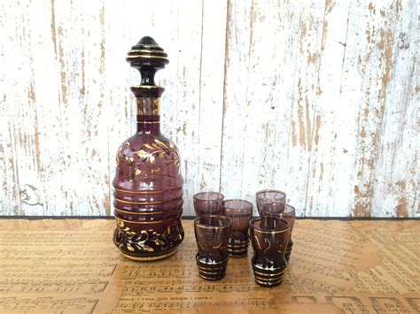 Mid Century Rossini Empoli Glass Decanter And Shot Glass Set Etsy