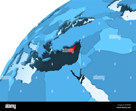 Cyprus In Red On Blue Model Of Political Globe With Transparent Oceans