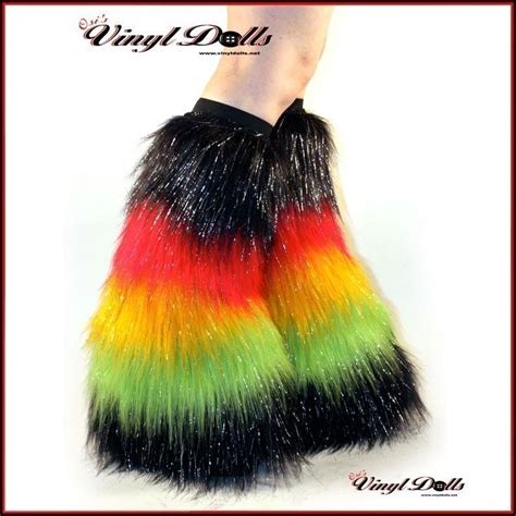 Rasta Fluffies Go Go Fuzzy Boots Covers Rave Fur Leg Warmers