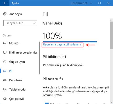 Windows 10 da Güç tasarrufu yönetimi