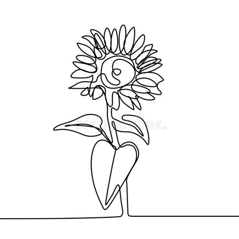 Sun Flower One Line Drawing Minimalist Design Royalty Free Illustration