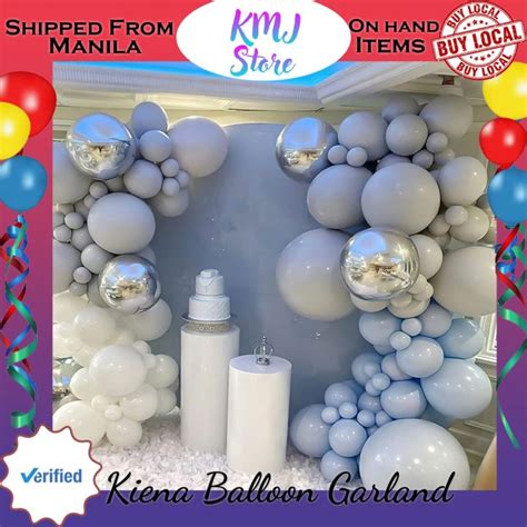 Kiena Balloon Macaron Blue Gray Balloon Garland Arch Kit Backdrop