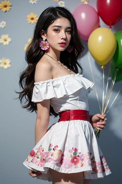 Premium Ai Image Beautiful Girl Colorful Balloons Background Photography Photoshoot Body Hot