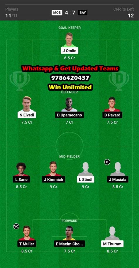 MOB Vs BAY Dream11 Team Fantasy Prediction Bundesliga