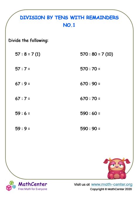 Fourth Grade Worksheets Division With Remainders Math Center