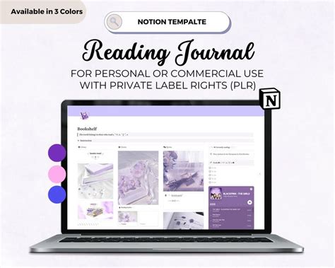 Plr Reading Journal Notion Template Notion Dashboard For Book Digital