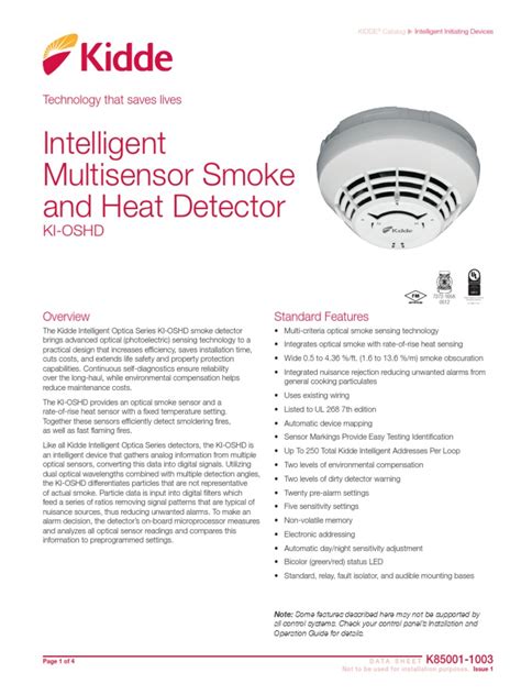 Ki Oshd Kidde Intelligent Optica Smoke And Heat Detector Pdf