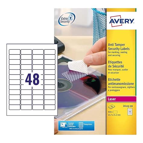 Avery L6113 20 Extra Strong Adhesive Anti Tamper Security Labels 48