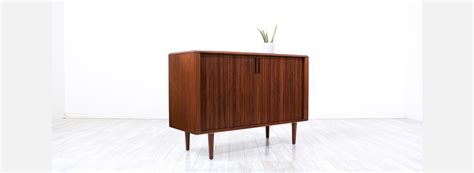 Mid Century Sculpted Walnut Tambour Door Credenza By Barzilay Danish