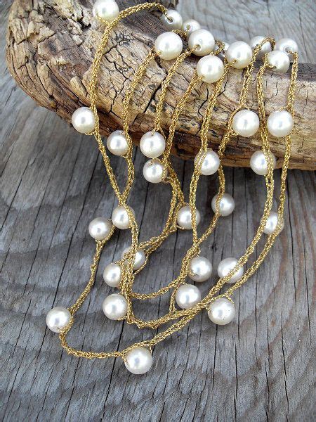 Vintage Gold Crochet Pearl Beaded Flapper Necklace Etsy Pearl Beads