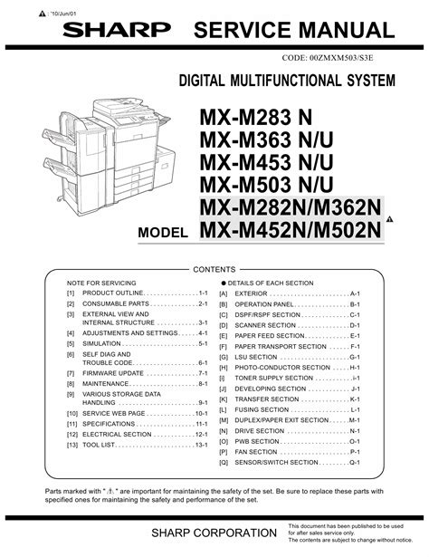 Sharp Mx M M M M N Service Manual