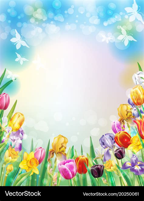 Background With Multicolor Spring Flowers Vector Image